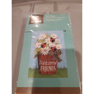 Welcome Friends Large Porch Flag 28" X 40" Daisy & Ladybug Design
